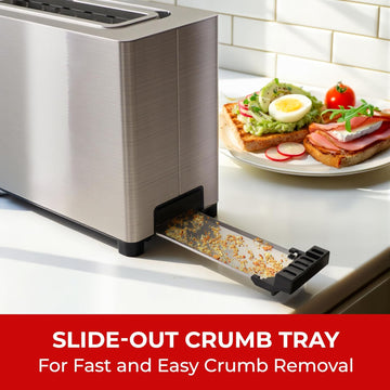 UltraToast 2-Slice Stainless Steel Toaster – Long Extra-Wide Slots with Removable Crumb Tray.