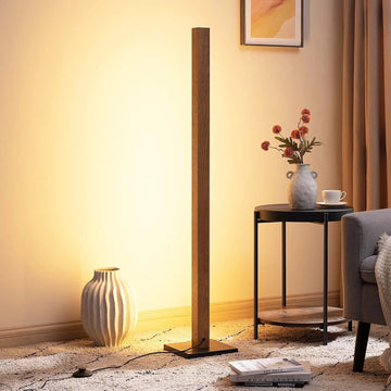 Mid-Century Modern Dimmable Wood LED Floor Lamp.