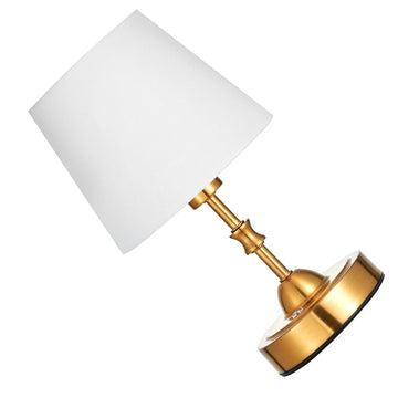 Cordless Rechargeable Table Lamp – Small Gold Desk Lamp with Fabric Shade