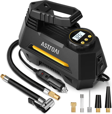 Portable 12V DC Tire Inflator – Yellow Air Pump with Digital Gauge & Emergency LED Light