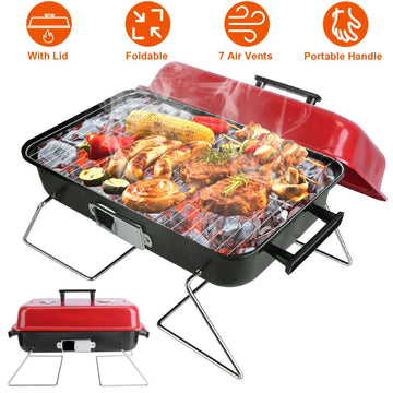 Portable Tabletop Charcoal Grill with Lid – Outdoor Camping BBQ & Smoker