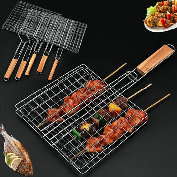 Stainless Steel BBQ Grill Basket – Long Handle Grilling Rack for Meat