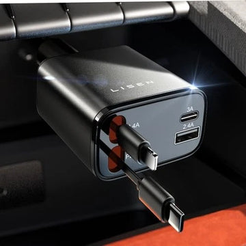 69W Retractable USB-C Car Charger – Grey Fast Charging Adapter for iPhone