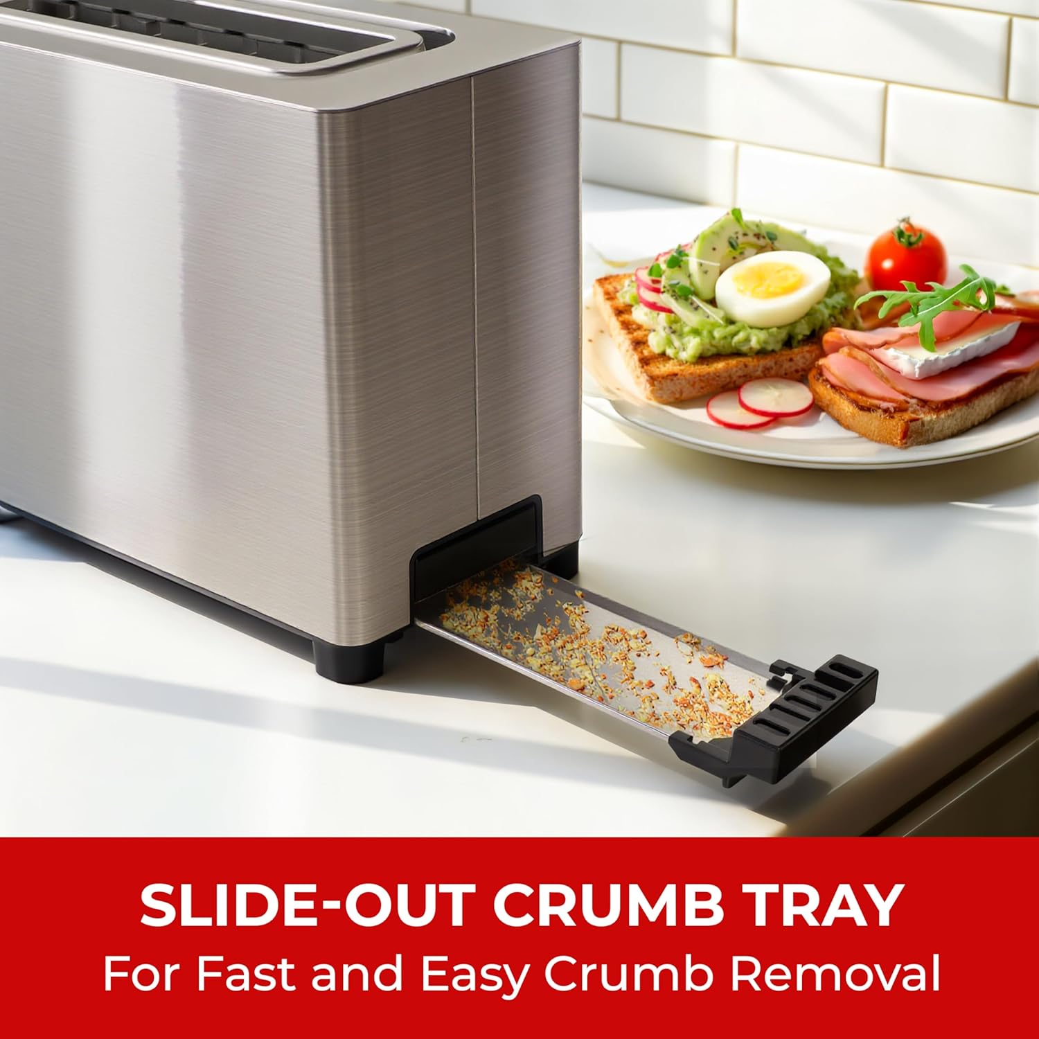 UltraToast 2-Slice Stainless Steel Toaster – Long Extra-Wide Slots with Removable Crumb Tray.