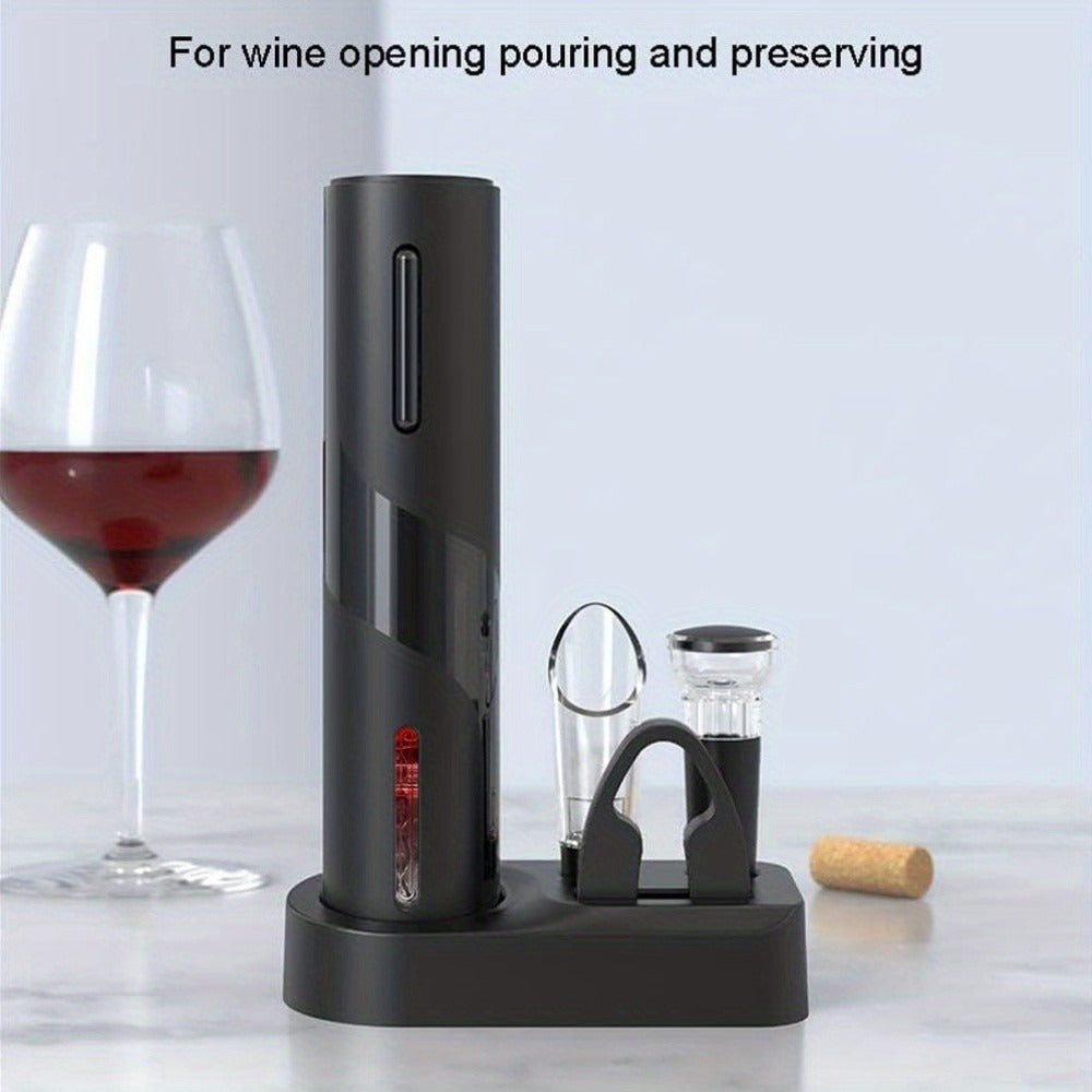 Rechargeable Electric Wine Opener Set with Vacuum Stopper, Foil Cutter & Pourer