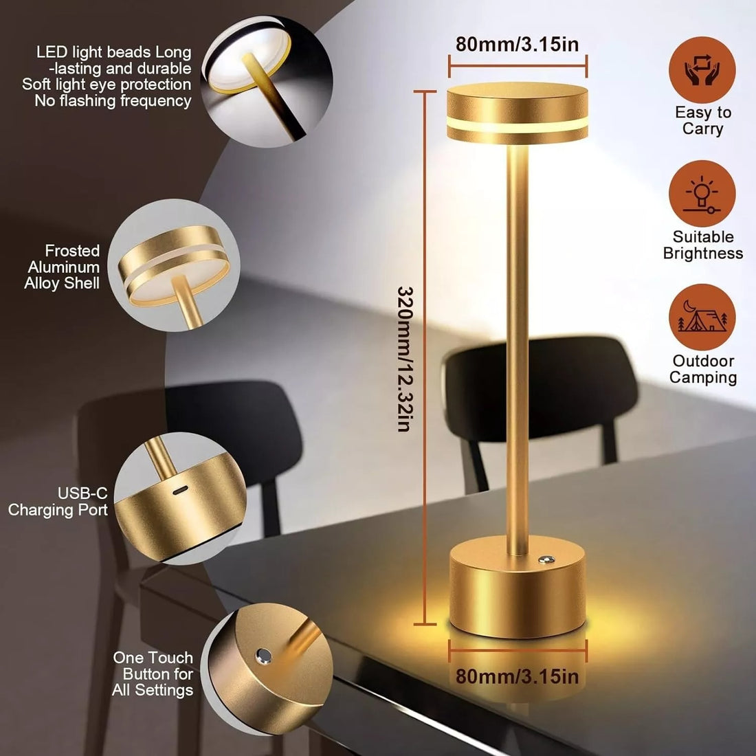 Rechargeable Cordless LED Table Lamp – Portable, Battery-Powered