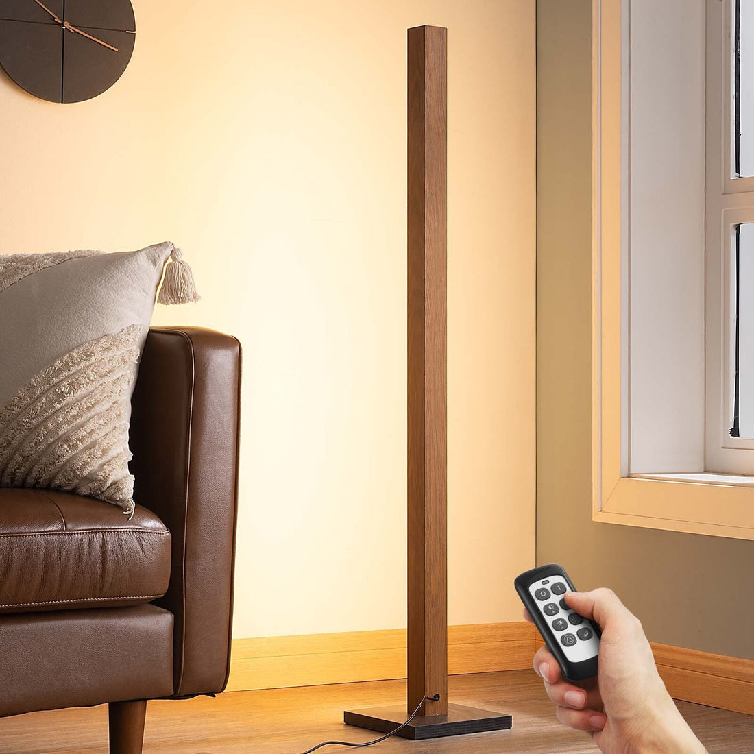 Mid-Century Modern Dimmable Wood LED Floor Lamp.
