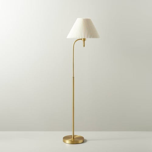 Pleated Shade Metal Floor Lamp – Cream & Brass with LED Bulb