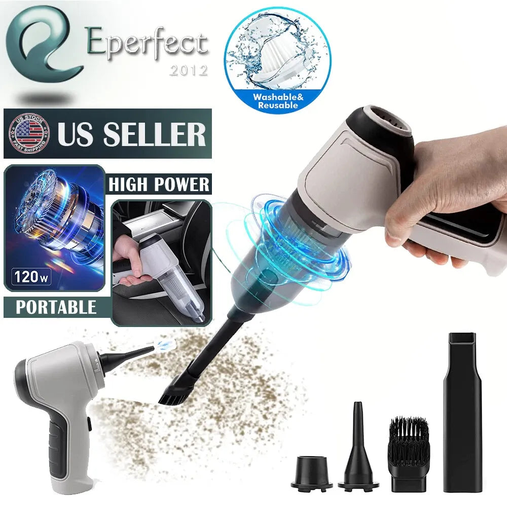 4-in-1 Wireless Car Vacuum – 9000Pa Strong Suction Mini Cleaner