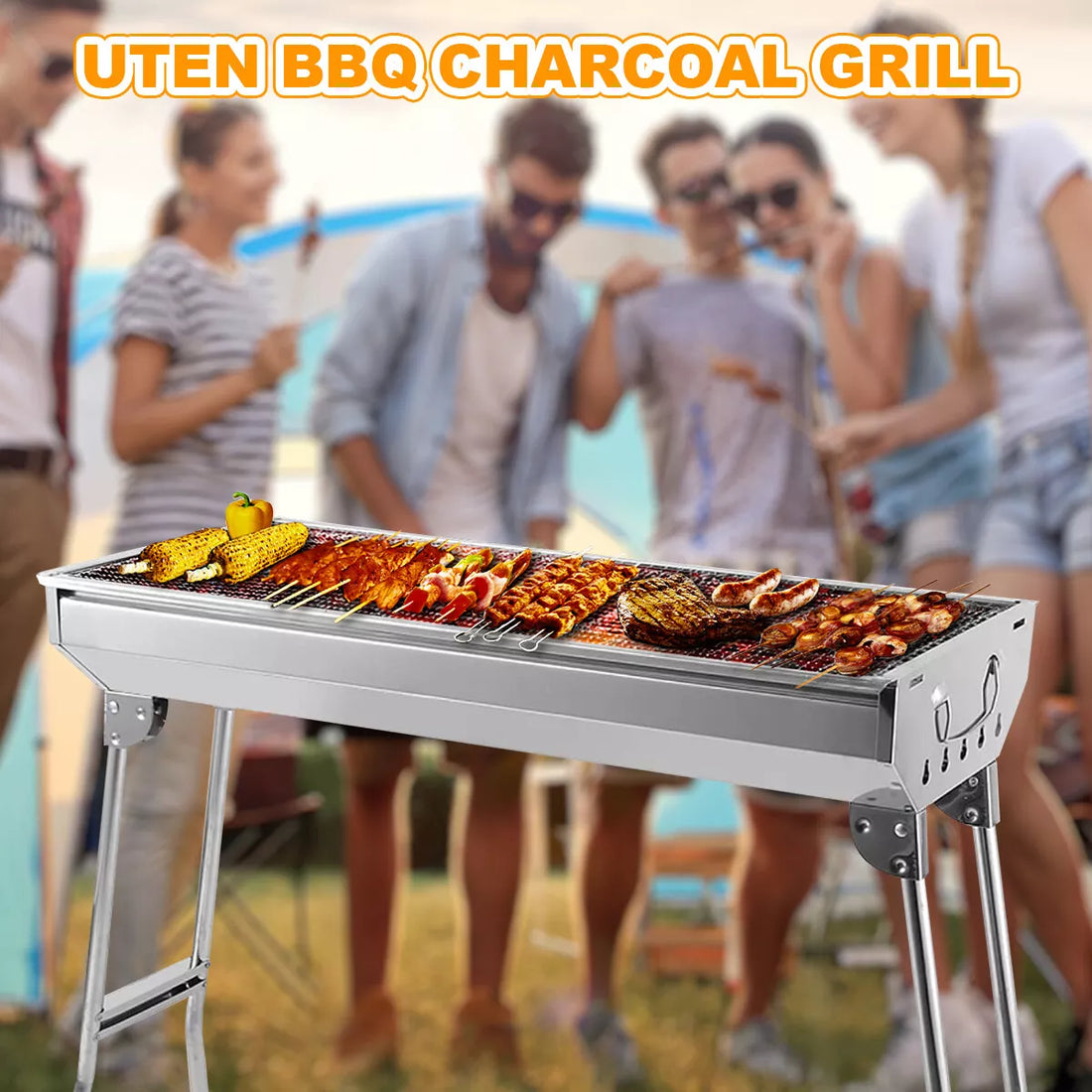 Large Portable Stainless Steel Charcoal BBQ Grill – Outdoor & Garden Party Barbecue