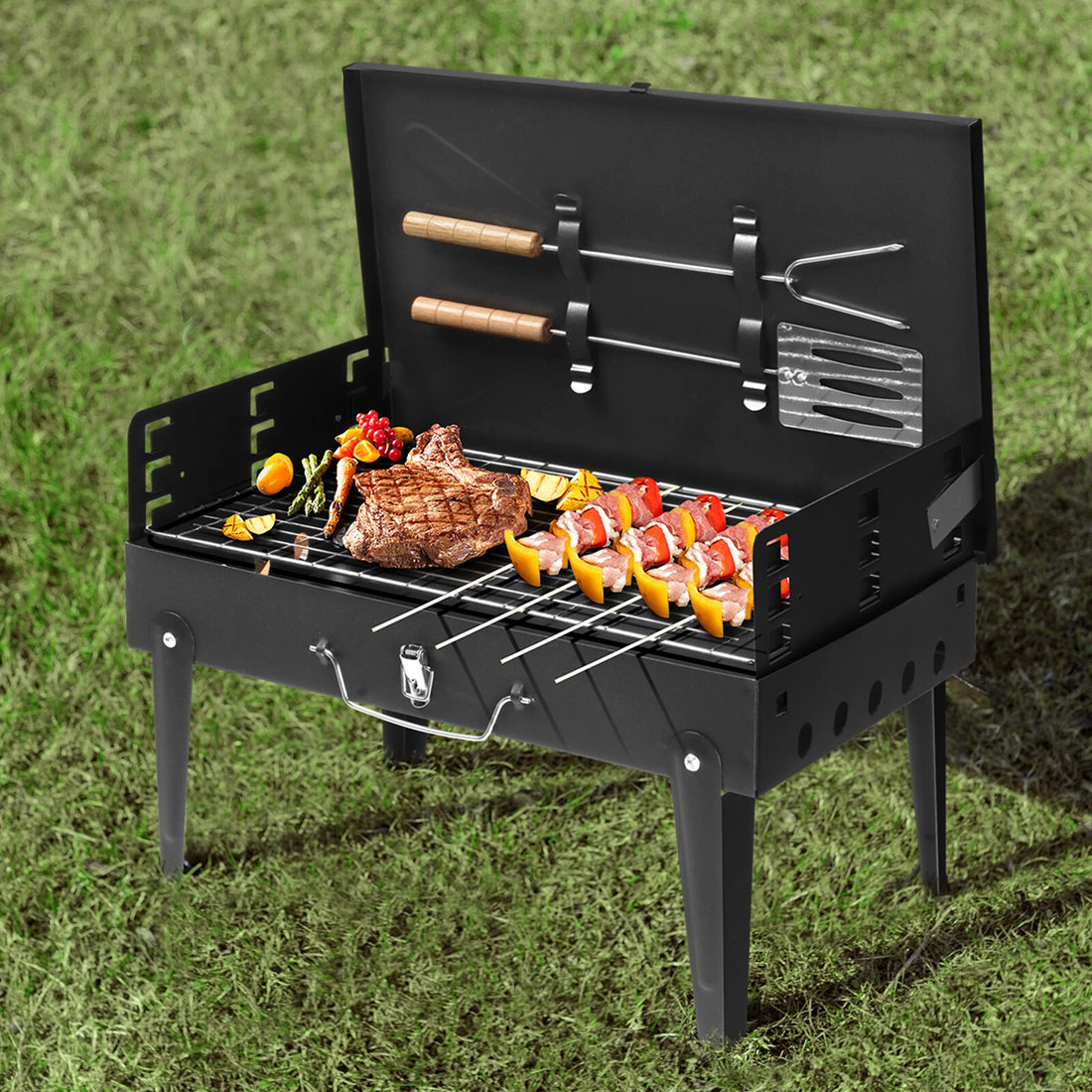 Portable Tabletop Charcoal BBQ Grill – Outdoor Camping & Picnic Cooker with Air Vent