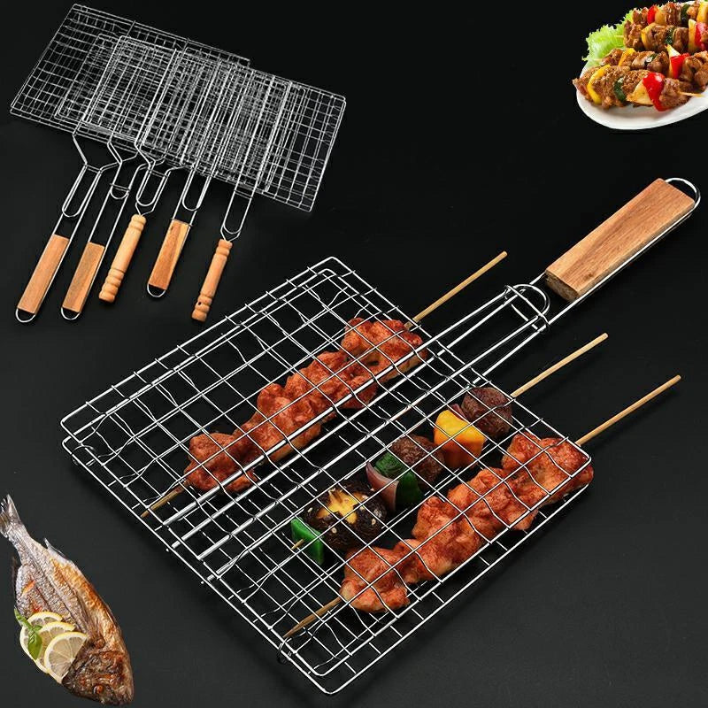 Stainless Steel BBQ Grill Basket – Long Handle Grilling Rack for Meat