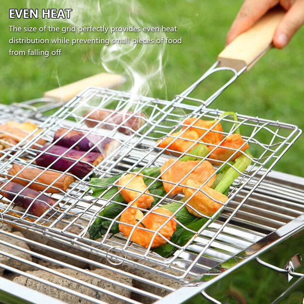 Stainless Steel BBQ Grill Basket – Long Handle Grilling Rack for Meat